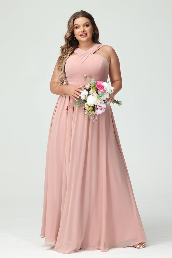 Chiffon Halter Pleated Ruched Bridesmaid Dresses