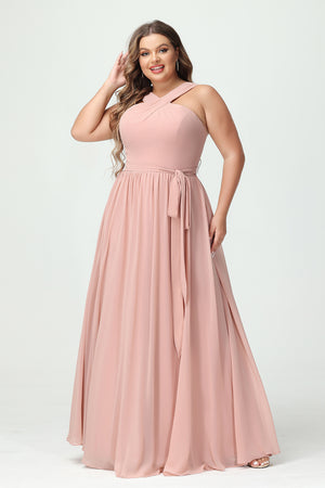 Chiffon Halter Pleated Ruched Bridesmaid Dresses