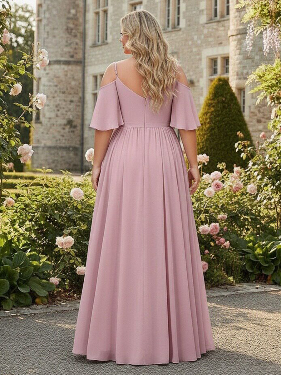 Chiffon Spaghetti Straps V Neck Pleated Ruffles Corset Bridesmaid Dresses