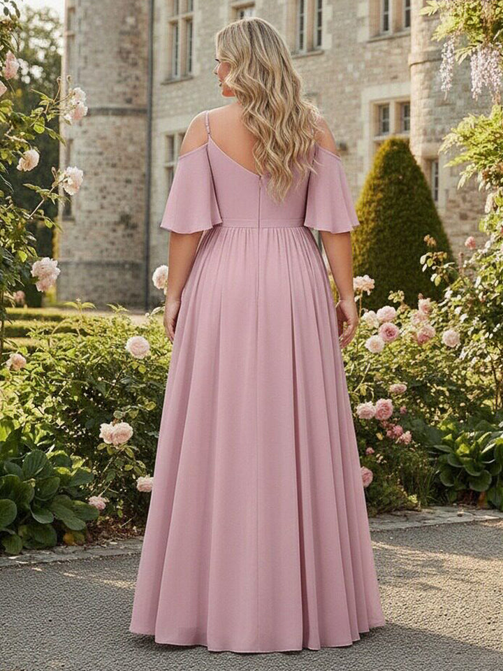 Chiffon Spaghetti Straps V Neck Pleated Ruffles Corset Bridesmaid Dresses