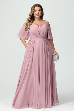 Chiffon Spaghetti Straps V Neck Pleated Ruffles Corset Bridesmaid Dresses