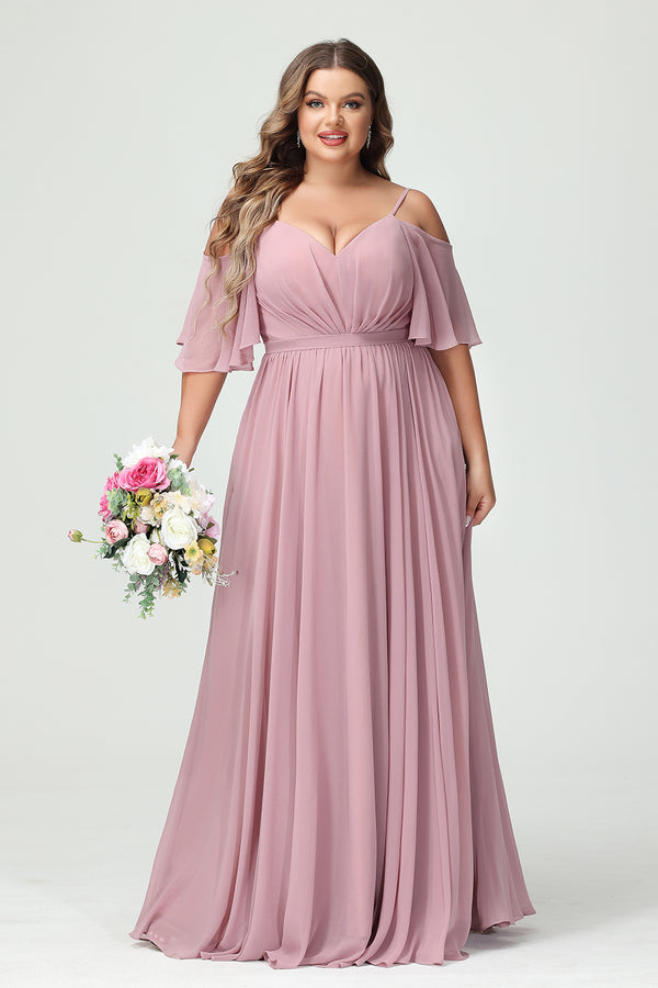 Chiffon Spaghetti Straps V Neck Pleated Ruffles Corset Bridesmaid Dresses