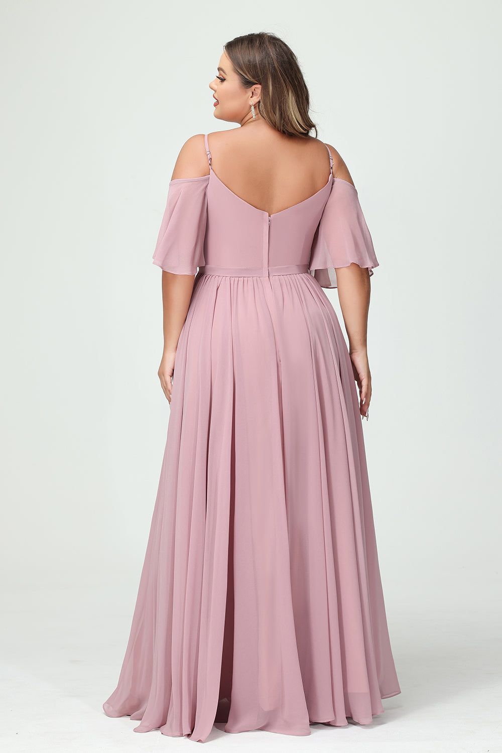 Chiffon Spaghetti Straps V Neck Pleated Ruffles Corset Bridesmaid Dresses