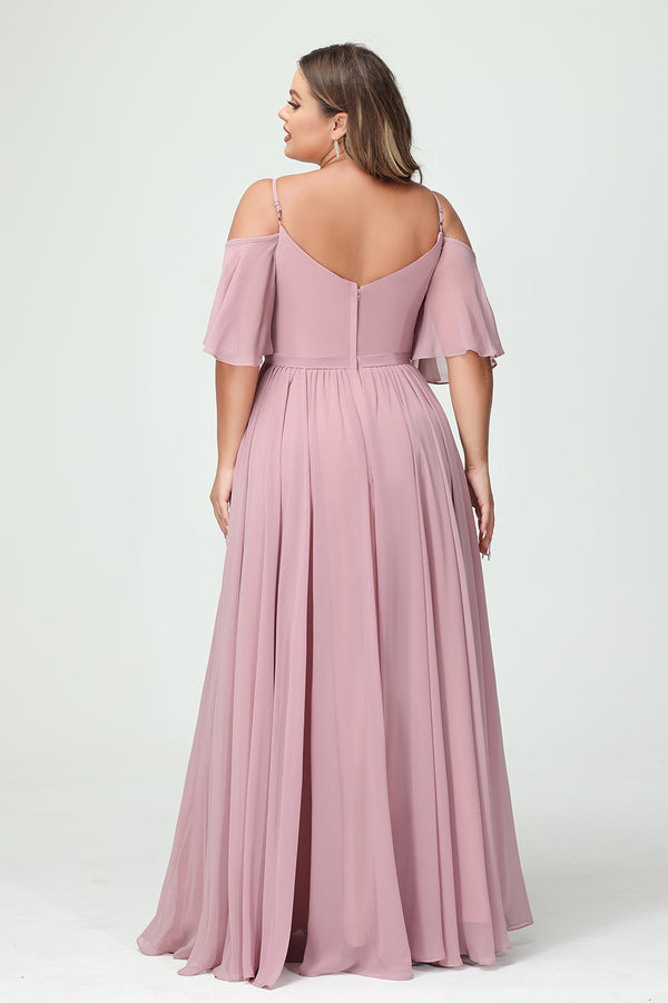 Chiffon Spaghetti Straps V Neck Pleated Ruffles Corset Bridesmaid Dresses
