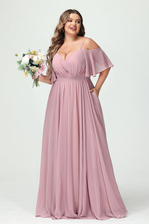 Chiffon Spaghetti Straps V Neck Pleated Ruffles Corset Bridesmaid Dresses