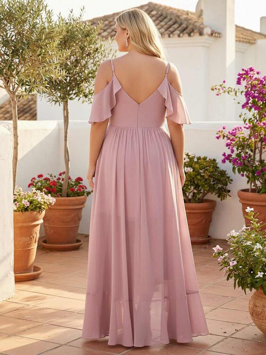 Chiffon Spaghetti Straps Pleated Corset Ruffles Bridesmaid Dresses