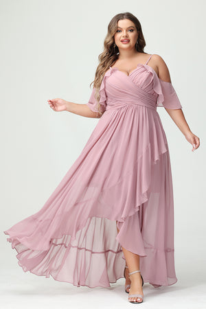 Chiffon Spaghetti Straps Pleated Corset Ruffles Bridesmaid Dresses
