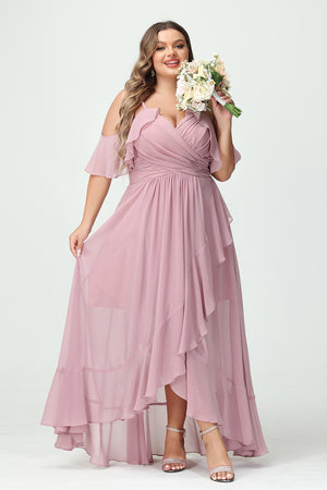 Chiffon Spaghetti Straps Pleated Corset Ruffles Bridesmaid Dresses