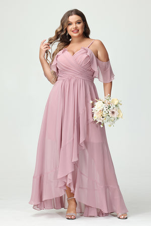 Chiffon Spaghetti Straps Pleated Corset Ruffles Bridesmaid Dresses
