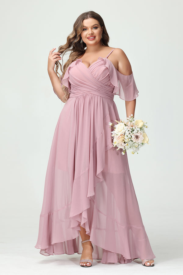 Chiffon Spaghetti Straps Pleated Corset Ruffles Bridesmaid Dresses