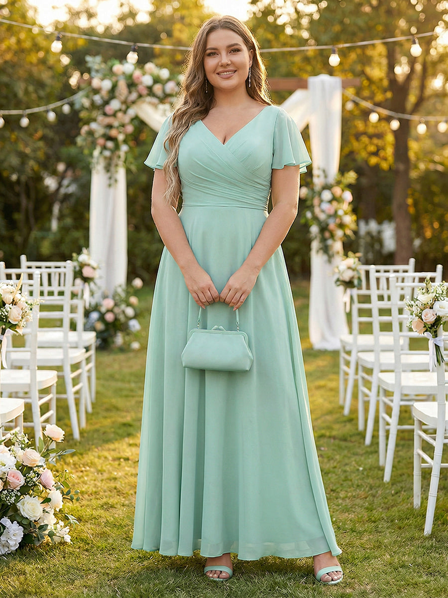 Chiffon Pleated Corset Ruffles Bridesmaid Dresses with Slit