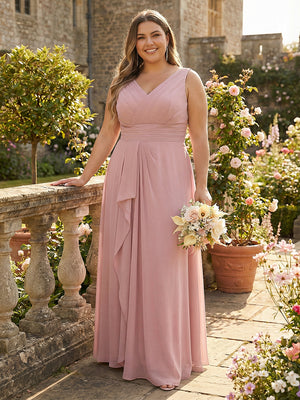 Chiffon V Neck Pleated Ruffles Corset Bridesmaid Dresses