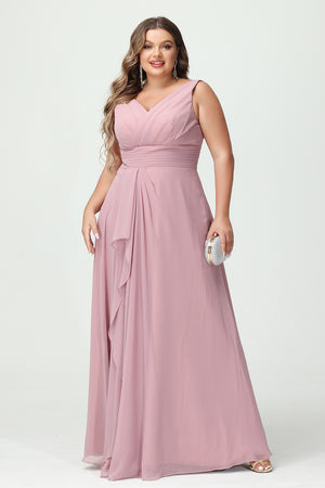 Chiffon V Neck Pleated Ruffles Corset Bridesmaid Dresses