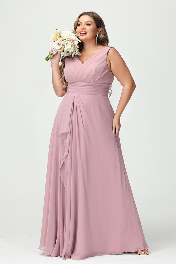 Chiffon V Neck Pleated Ruffles Corset Bridesmaid Dresses