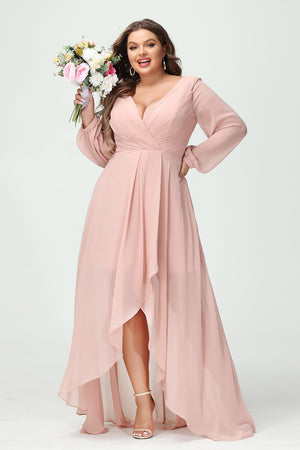 V Neck Chiffon Pleats Corset Pockets Bridesmaid Dresses