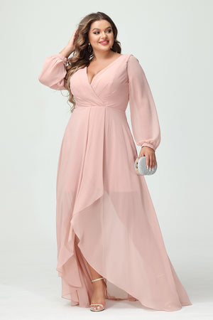 V Neck Chiffon Pleats Corset Pockets Bridesmaid Dresses