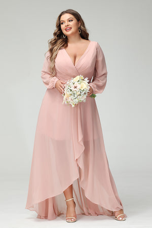 V Neck Chiffon Pleats Corset Pockets Bridesmaid Dresses