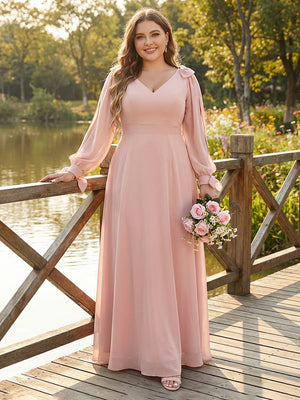 V Neck Chiffon Pleats Corset Pockets Bridesmaid Dresses