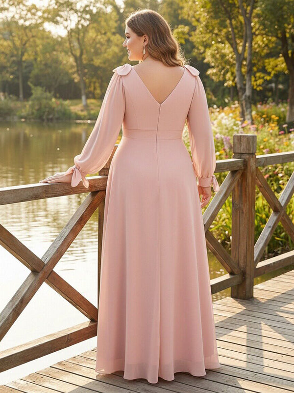 V Neck Chiffon Pleats Corset Pockets Bridesmaid Dresses