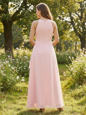 Scoop Neck Chiffon Pleats Corset Pockets Bridesmaid Dresses