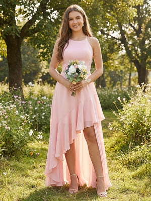 Scoop Neck Chiffon Pleats Corset Pockets Bridesmaid Dresses