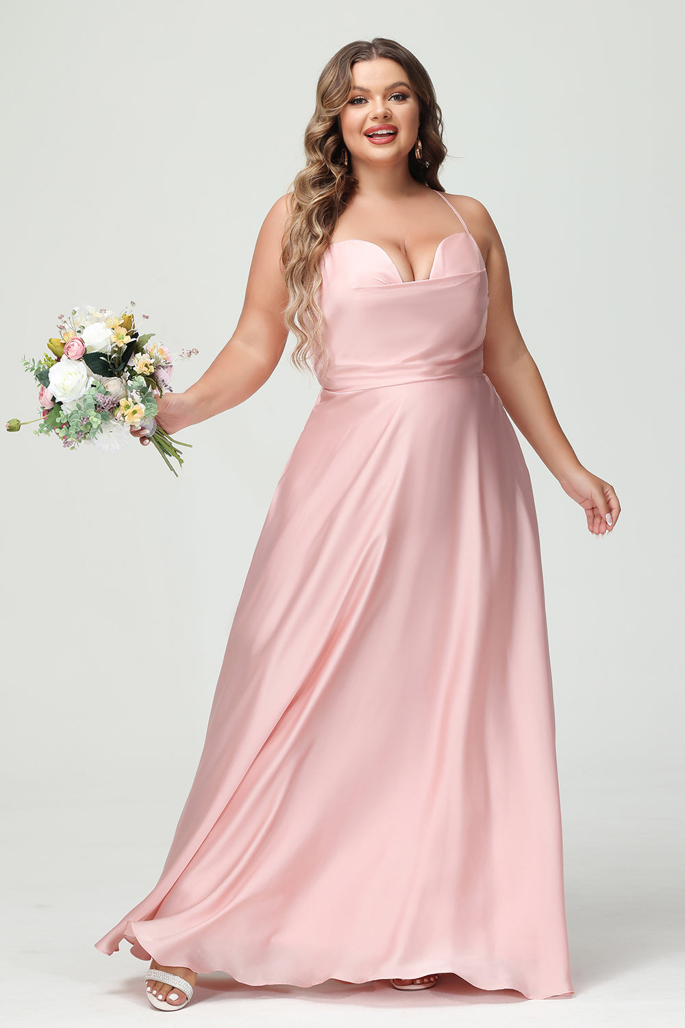 Spaghetti Straps V Neck Satin Corset Bridesmaid Dresses