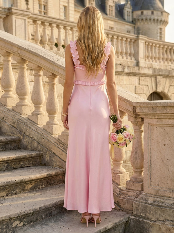 Satin A Line Spaghetti Straps Floor Length Bridesmaid Dresses