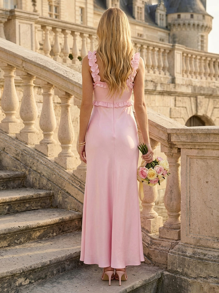Satin A Line Spaghetti Straps Floor Length Bridesmaid Dresses