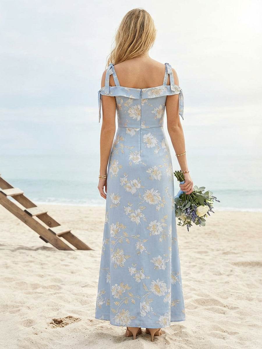 Jacquard Sheath Spaghetti Straps Floor Length Bridesmaid Dresses