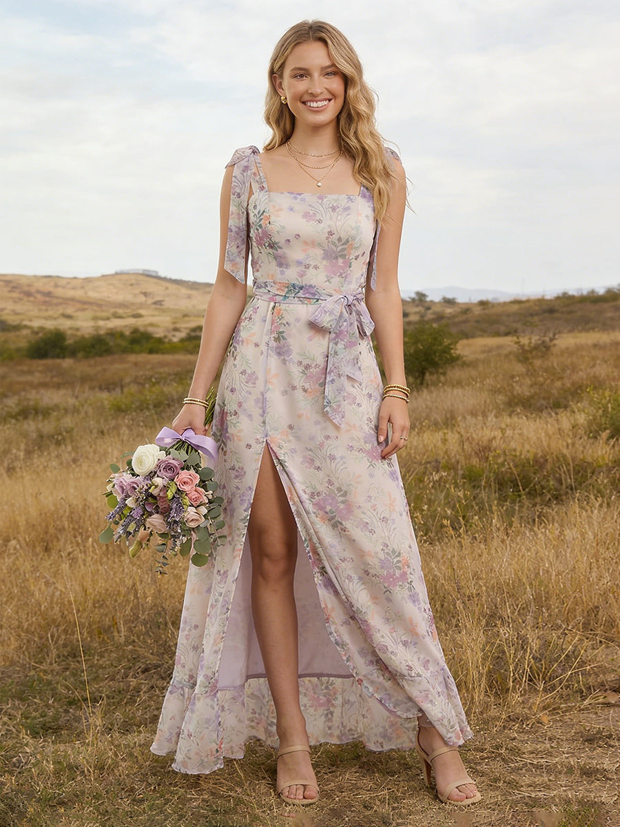 Chiffon A Line Scoop Neck Floor Length Bridesmaid Dresses