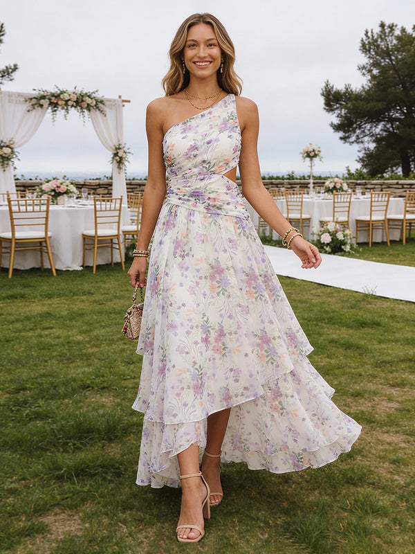 Chiffon A Line One Shoulder Floor Length Bridesmaid Dresses