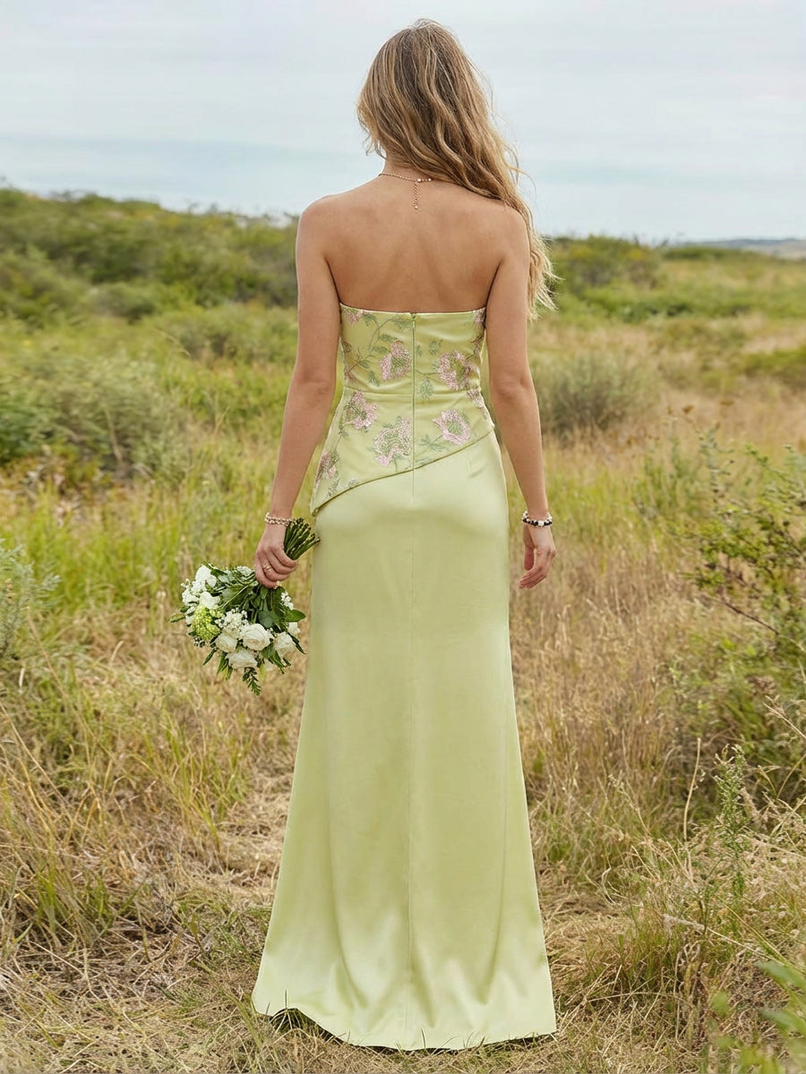 Satin Mermaid Strapless Floor Length Bridesmaid Dresses