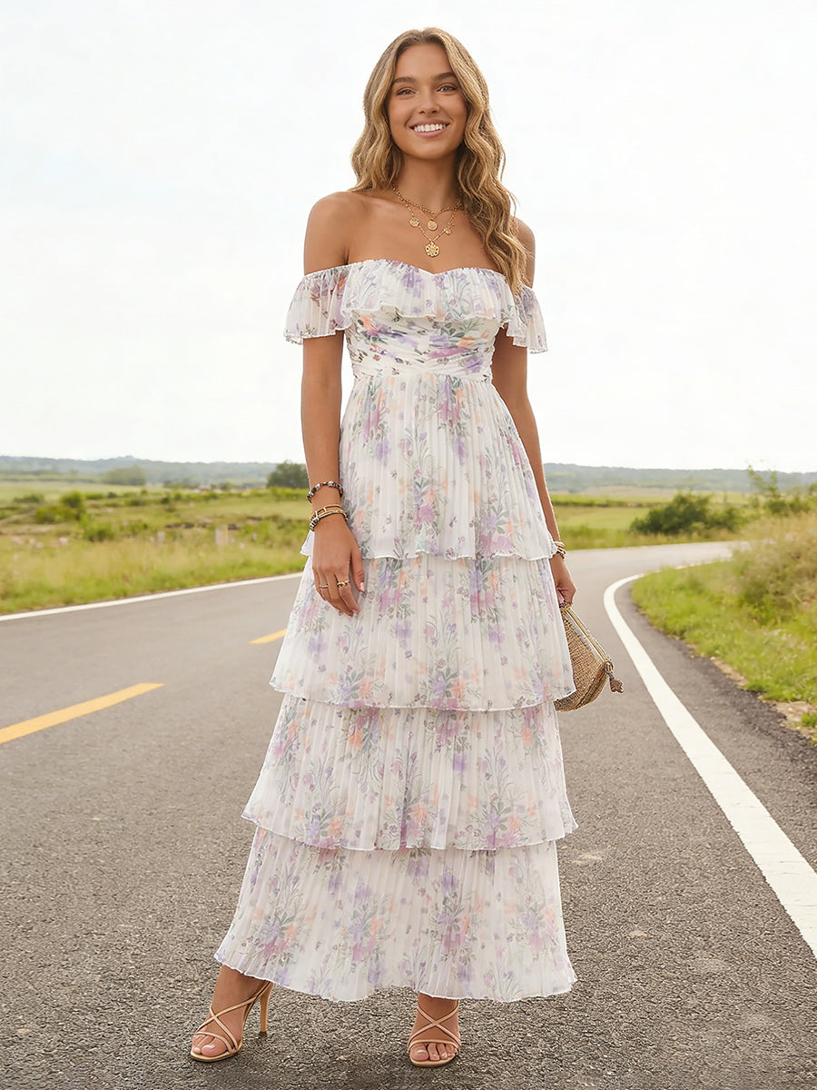 Chiffon A Line Off the Shoulder Floor Length Bridesmaid Dresses