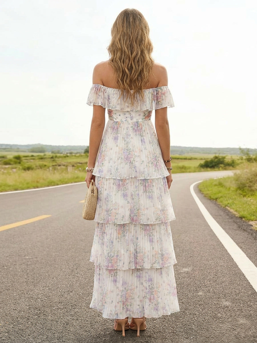 Chiffon A Line Off the Shoulder Floor Length Bridesmaid Dresses