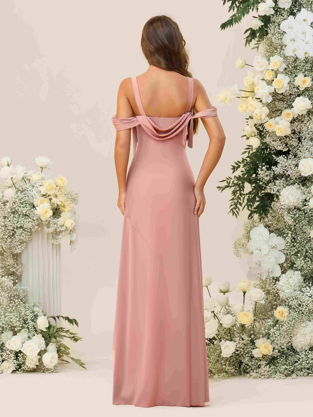 Spaghetti Straps Square Neck Chiffon Pleated Bridesmaid Dresses