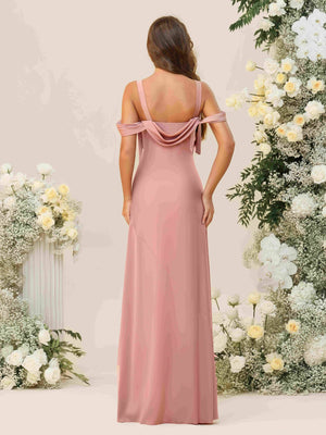 Spaghetti Straps Square Neck Chiffon Pleated Bridesmaid Dresses