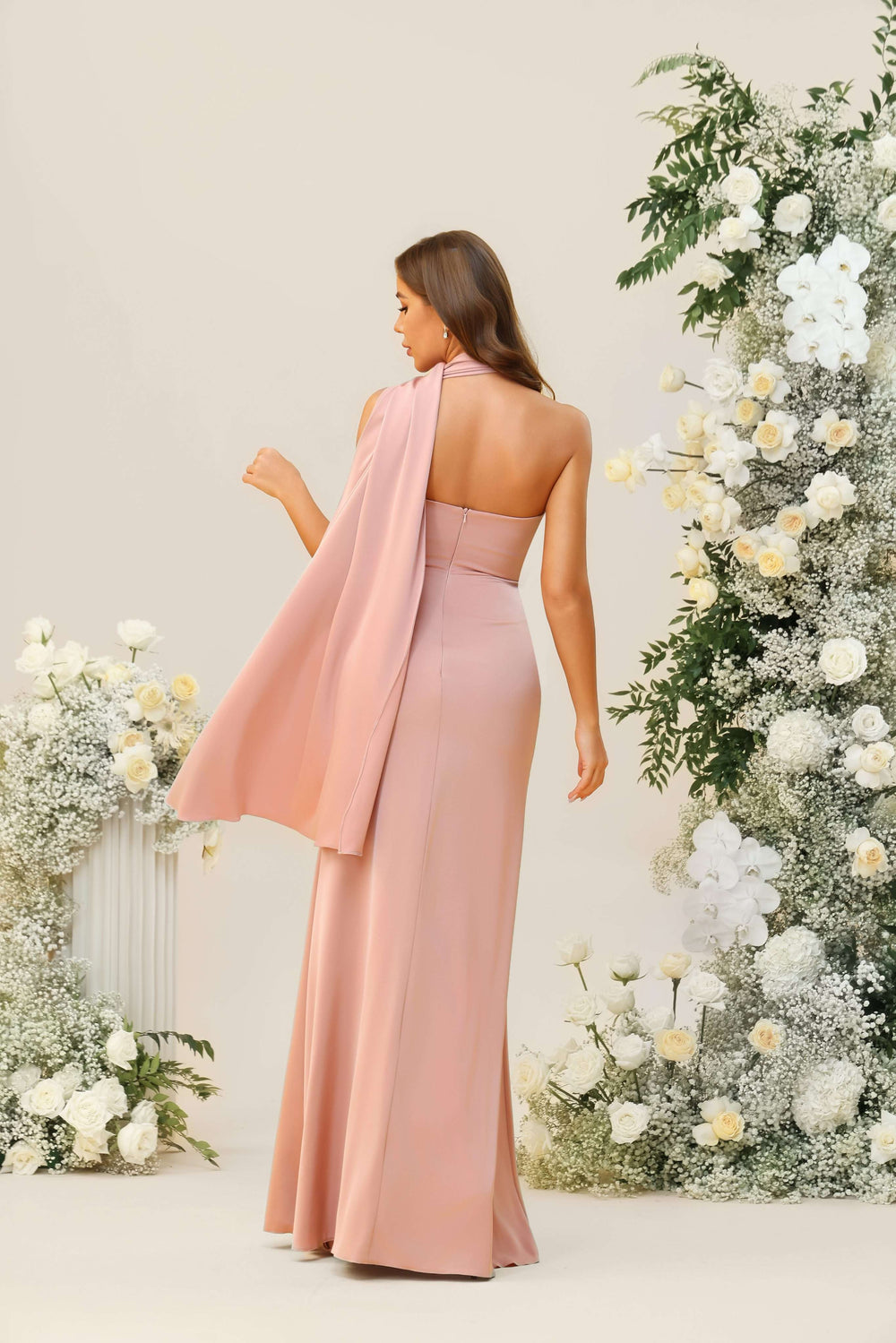 one shoulder crepe satin ruffle bridesmaid dress Sheath/Column One-Shoulder Silk Like Satin Bridesmaid Dresses With Ruffle