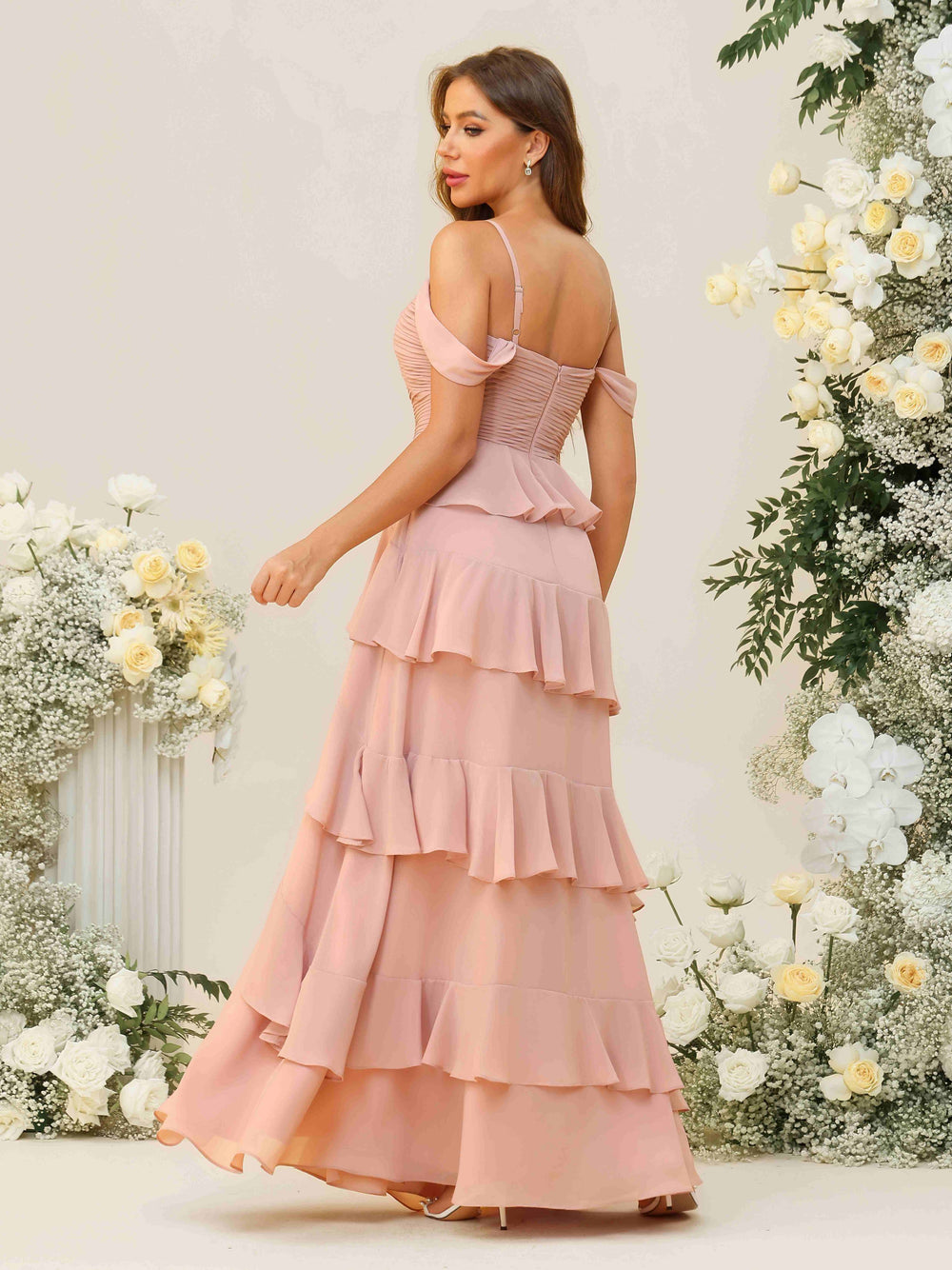 Chiffon Layered Ruffles Sweetheart Pleated Bridesmaid Dresses