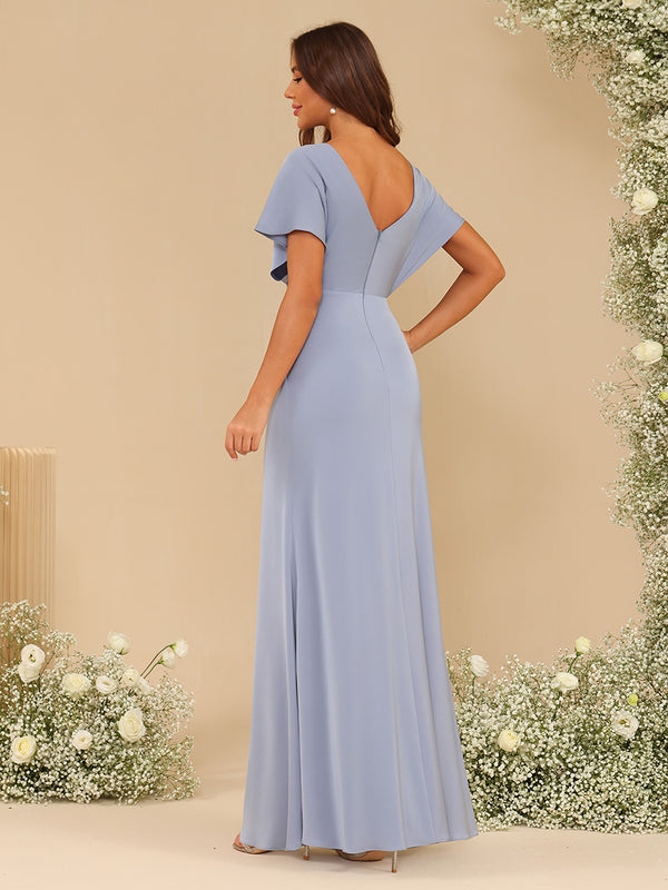 V Neck Chiffon Pleated Corset Bridesmaid Dresses
