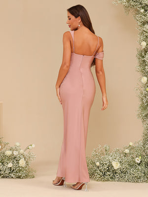 Chiffon Cowl Neck Pleated Corset Bridesmaid Dresses