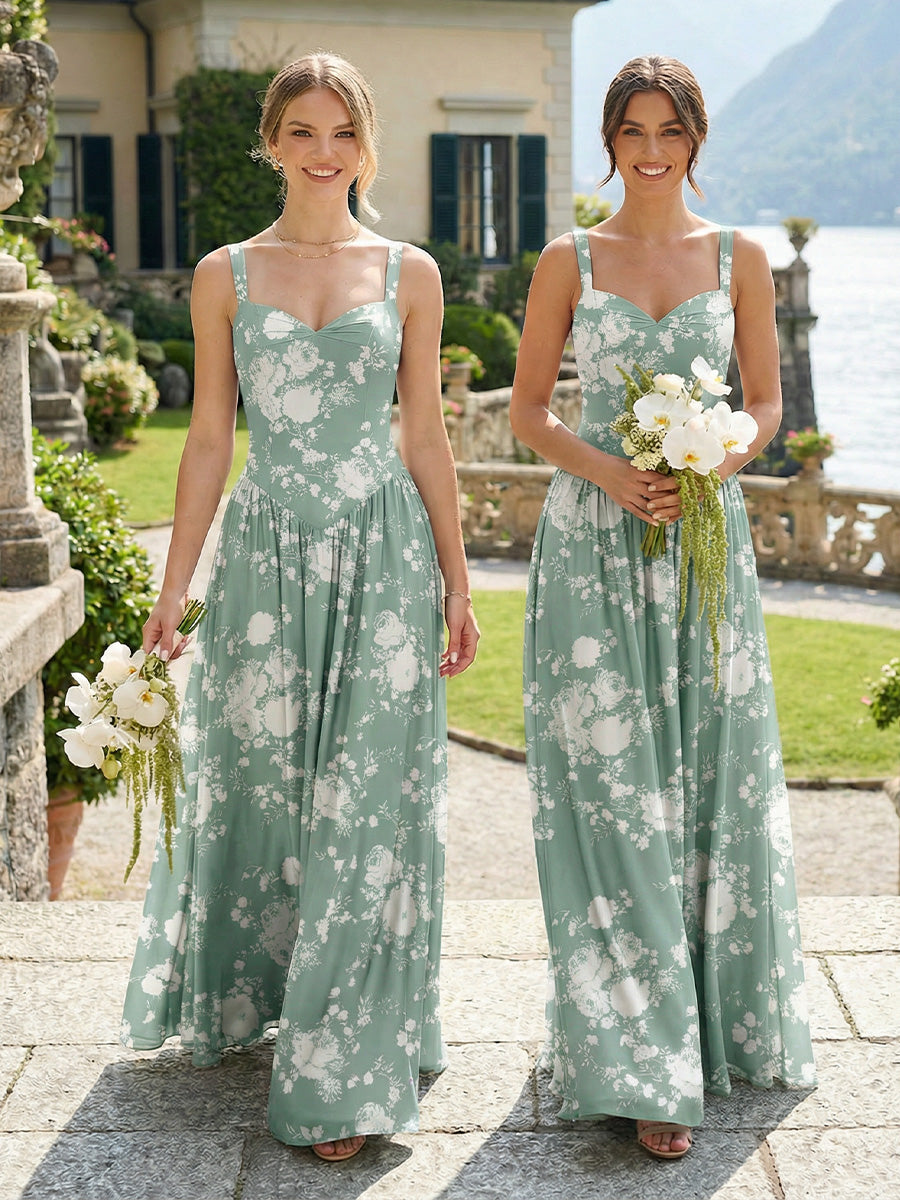 Spaghetti Straps Chiffon Pleated Bridesmaid Dresses