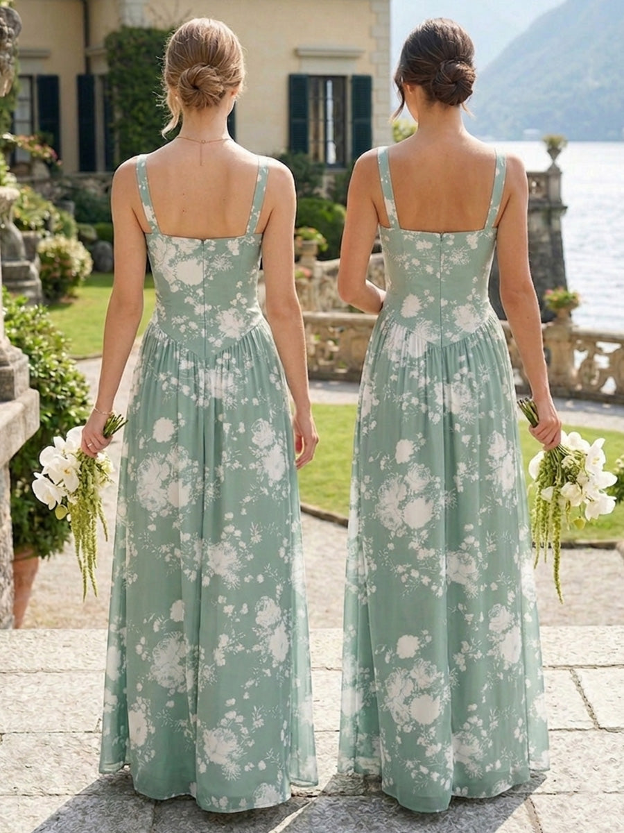 Spaghetti Straps Chiffon Pleated Bridesmaid Dresses