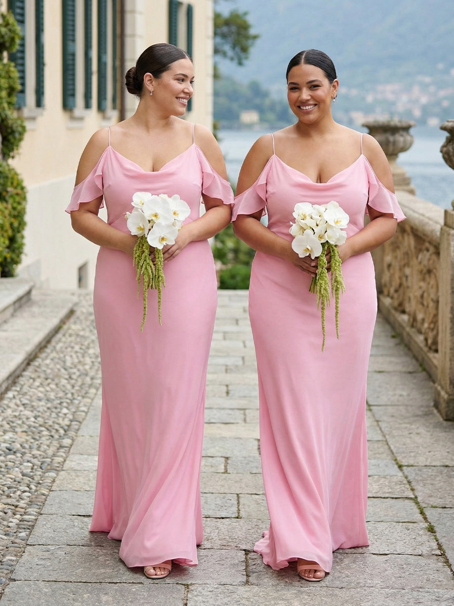 Chiffon Cowl Neck Spaghetti Straps Bridesmaid Dresses