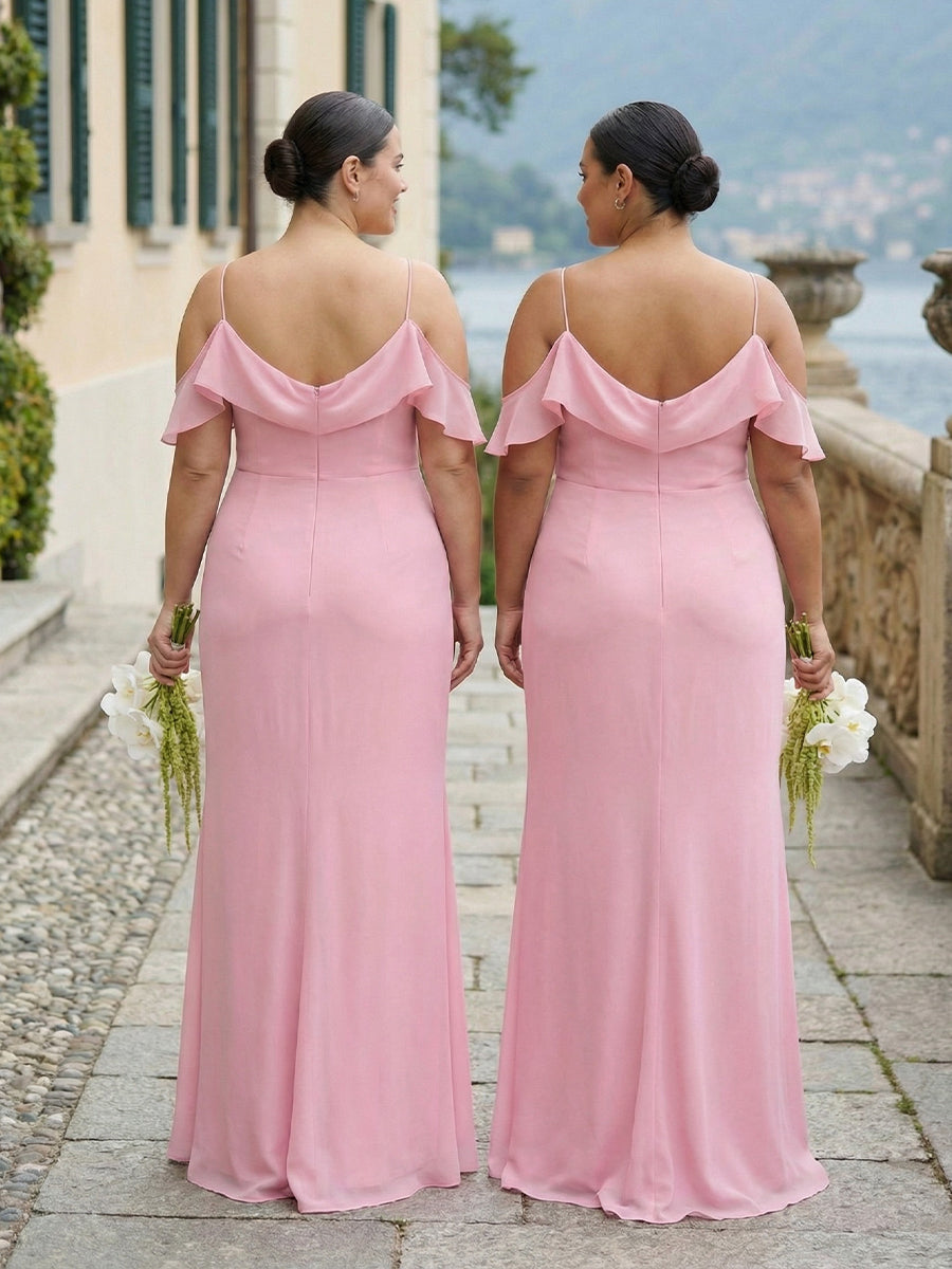 Chiffon Cowl Neck Spaghetti Straps Bridesmaid Dresses