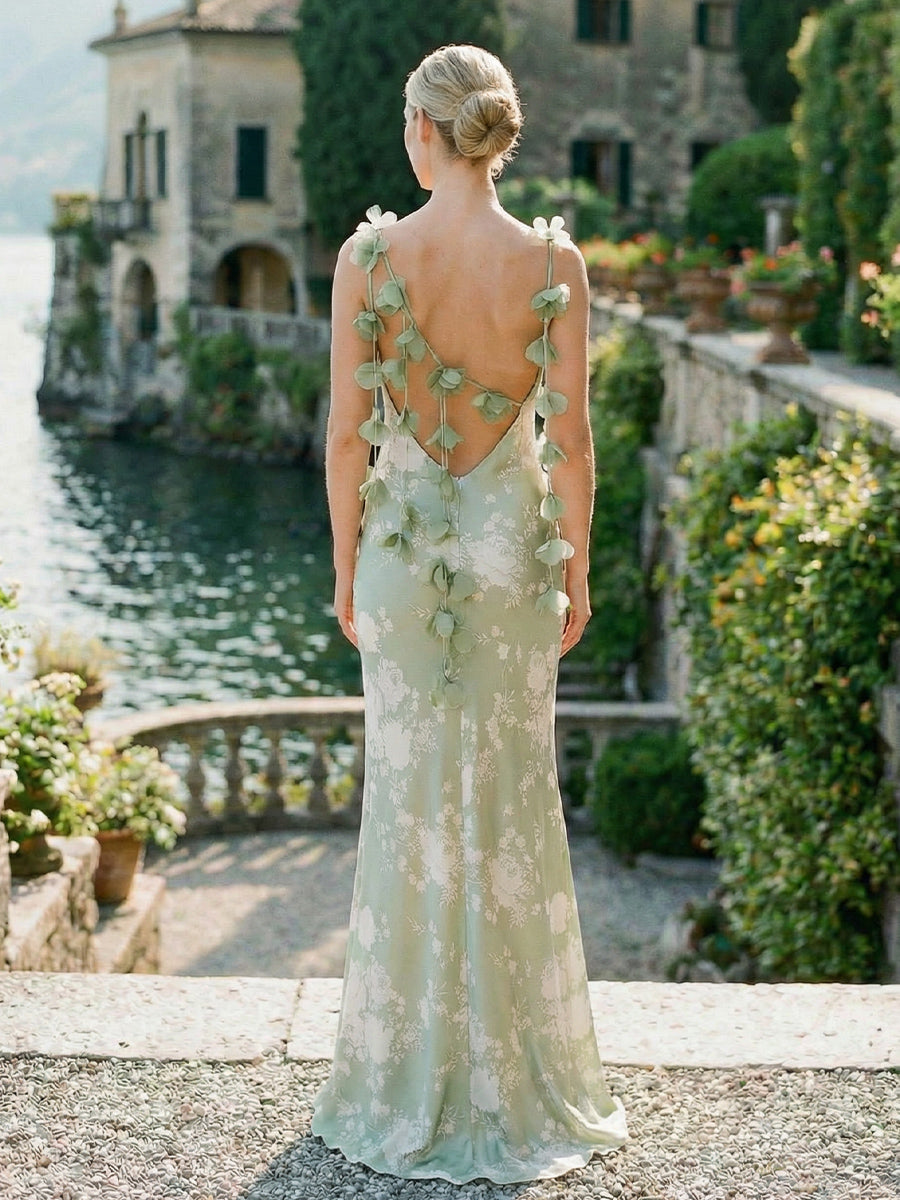 Floral Spaghetti Straps 3D Flower Bridesmaid Dresses