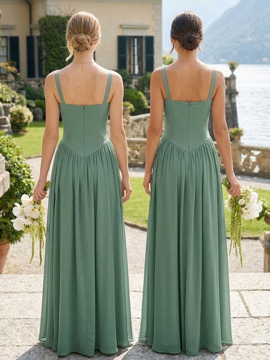 Spaghetti Straps Sweetheart Chiffon Pleated Bridesmaid Dresses