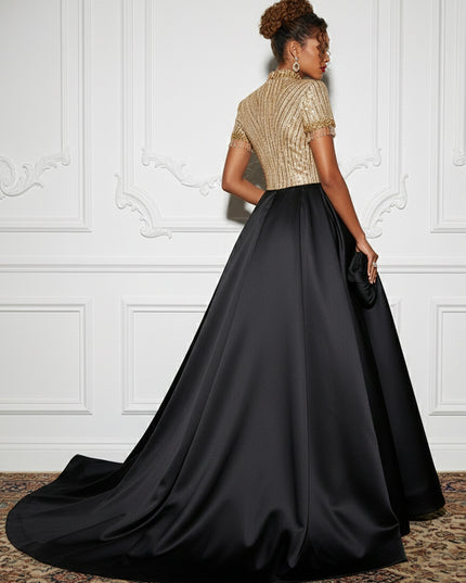 Satin Sequin Evening Dresses with Beadings