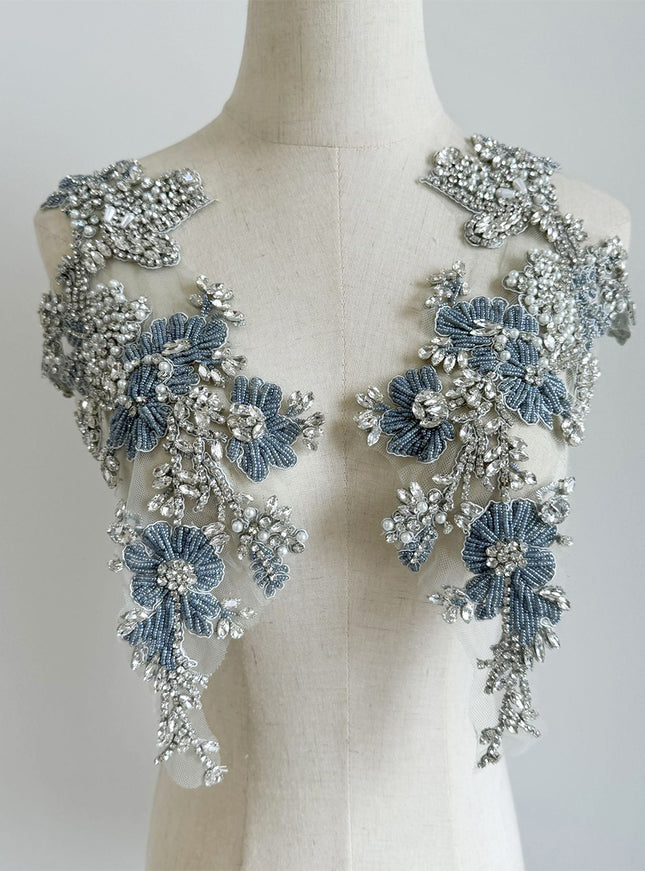 Satin Boat Neck Evening Dresses with Crystal Floral Appliques