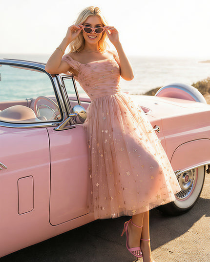 Tulle Sequin Off Shoulder A Line Evening Dresses