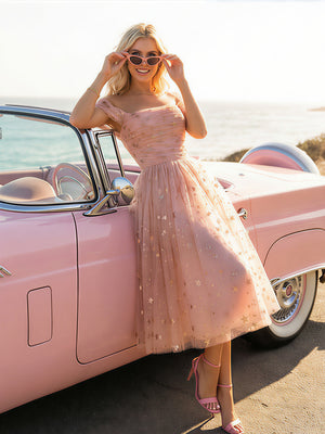 Tulle Sequin Off Shoulder A Line Evening Dresses